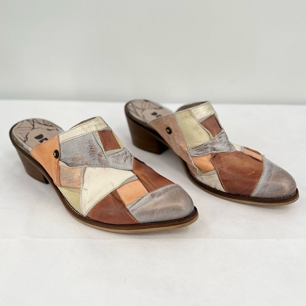 DKODE Jenelle Patchwork Multi Distressed Metallic Leather Mule Clog EU 40 US 9